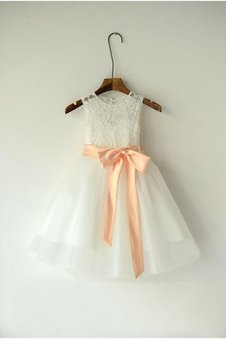 Robe de cortège enfant naturel en organza au niveau de cou manche nulle de mode de bal