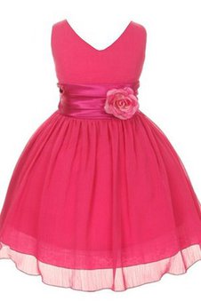 Robe de cortège enfant plissé v encolure avec fleurs avec chiffon manche nulle