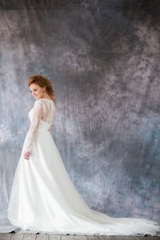 Robe de mariée modeste avec manche longue en organza de traîne mi-longue ligne a