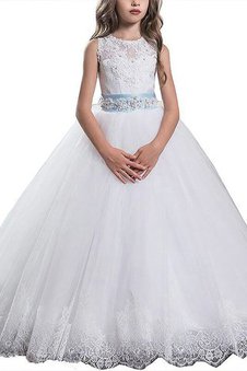 Robe de cortège enfant naturel avec fleurs de mode de bal avec sans manches en tulle