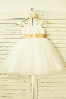 Robe de cortège enfant naturel textile en tulle avec fleurs de princesse avec zip