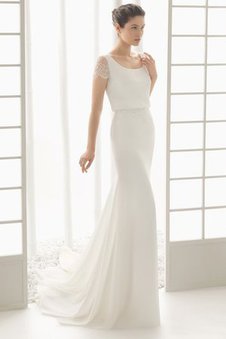 Robe de mariée simple modeste au bord de la mer collant avec manche courte