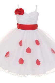 Robe de cortège enfant ruché avec fleurs manche nulle a-ligne