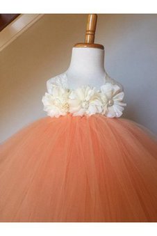 Robe de cortège enfant de mode de bal de lotus avec fleurs textile en tulle manche nulle