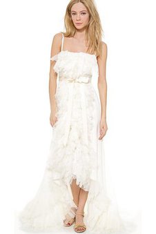 Robe de mariée nature asymétrique a plage de lotus avec ruban