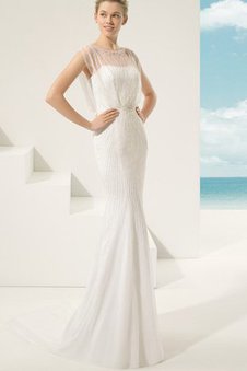 Robe de mariée à la mode sans ceinture col en bateau en plage de sirène