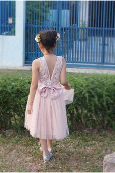 Robe de cortège enfant naturel en tulle ligne a avec nœud col ras du cou