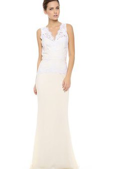 Robe de mariée naturel longueur au ras du sol de col en v trou serre avec sans manches