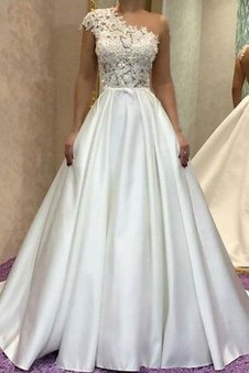 Robe de mariée en satin charmant de princesse d'épaule asymétrique naturel