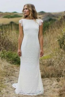 Robe de mariée vintage a plage avec zip de sirène avec manche épeules enveloppants