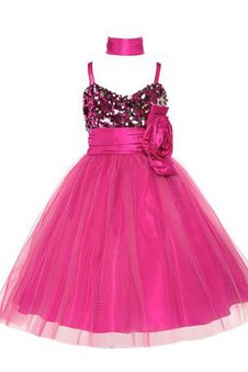 Robe de cortège enfant manche nulle ceinture haut en tulle avec fleurs de col en cœur