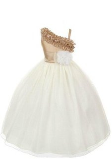 Robe de cortège enfant plissé a-ligne manche nulle avec fleurs