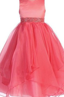 Robe de cortège enfant longueur à cheville ceinture a-ligne de lotus textile en tulle