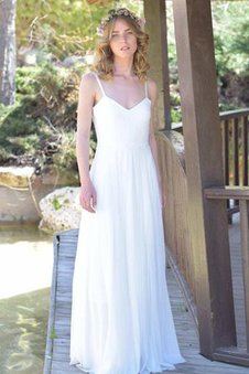 Robe de mariée facile bandouliere spaghetti avec chiffon ligne a longueur au ras du sol