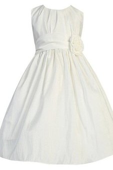 Robe de cortège enfant avec fleurs a-ligne longueur au niveau de sol avec nœud ruché