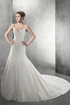 Robe de mariée manche nulle avec perle ligne a sans dos v encolure