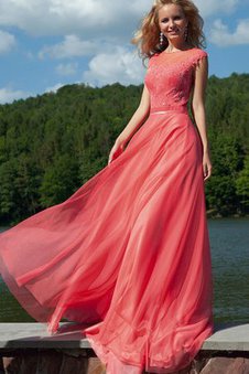 Robe de bal romantique decoration en fleur encolure ronde noeud avec manche courte