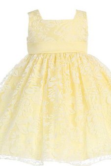 Robe de cortège enfant ligne a avec décoration dentelle manche nulle encolure en carré