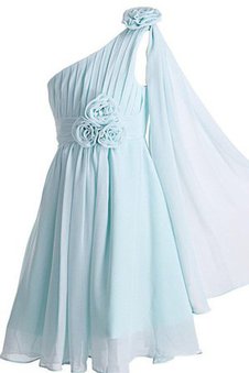 Robe de cortège enfant plissage d'épaule asymétrique avec fleurs ligne a