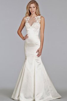 Robe de mariée appliques avec gaze avec décoration dentelle manche nulle gaine