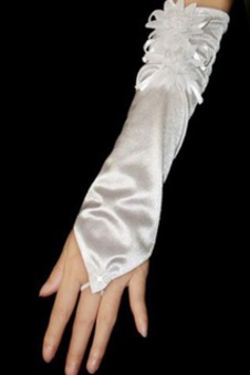 Rêveur taffetas floral blanc élégant | gants de mariée modestes
