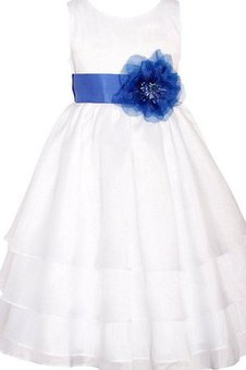 Robe de cortège enfant encolure ronde manche nulle a-ligne jusqu'au sol avec fleurs