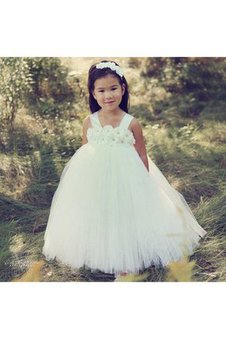 Robe de cortège enfant plissé de mode de bal avec perle en tulle avec ruban