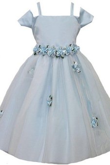 Robe de cortège enfant manche nulle avec fleurs d'epaule ecrite en tulle ligne a