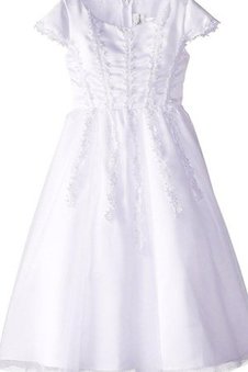 Robe de cortège enfant en satin avec nœud encolure ronde decoration en fleur ligne a