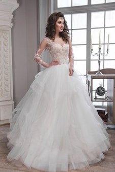 Robe de mariée de mode de bal de lotus avec manche longue encolure ronde en tulle