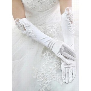 Satin blanc application élégants | gants de mariée modestes splendide