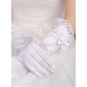 Charmant taffetas avec application blanc chic | gants de mariée modernes