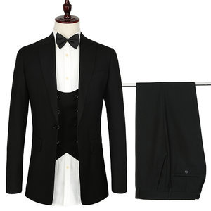 Taille européenne costumes 3 pièce noir design hommes formelle