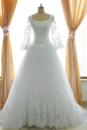 Robe de mariée pailleté avec manche longue textile en tulle avec perle a-ligne