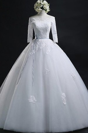 Robe de mariée longue en dentelle appliques textile en tulle ceinture