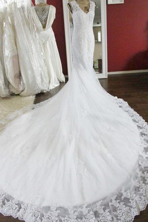 Robe de mariée sexy naturel de col en v avec décoration dentelle avec zip