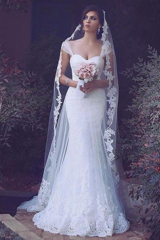 Robe de mariée naturel de sirène avec sans manches de traîne courte en tulle