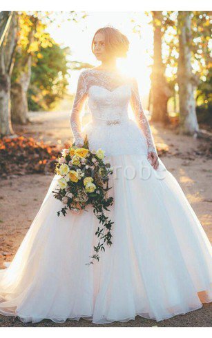 Robe de mariée exclusif classique au jardin avec manche longue de princesse