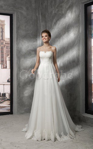 Robe de mariée facile intemporel appliques col en forme de cœur a-ligne