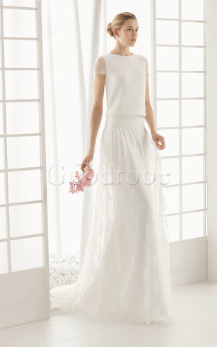 Robe de mariée luxueux avec manche courte a-ligne en satin avec bouton