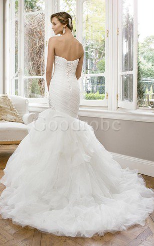 Robe de mariée naturel de sirène longueur au niveau de sol cordon en tulle