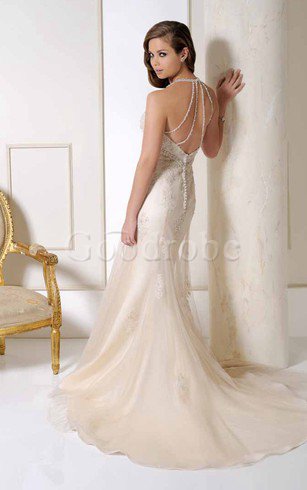 Robe de mariée longue avec perle en dentelle textile en tulle manche nulle