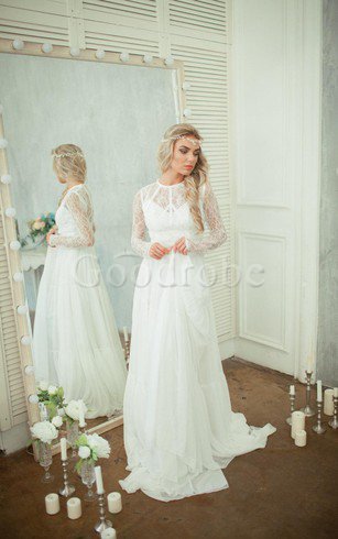 Robe de mariée plissé moderne romantique delicat avec manche longue