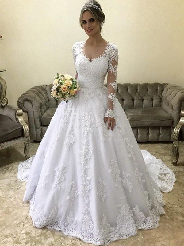 Robe de mariée v encolure decoration en fleur de mode de bal haute qualité naturel