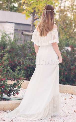 Robe de mariée romantique facile de traîne courte avec manche courte ligne a