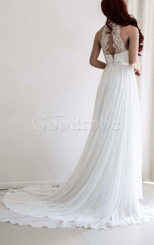 Robe de mariée distinguee en dentelle de traîne courte avec chiffon avec sans manches