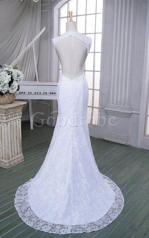 Robe de mariée longue en satin de col en cœur manche nulle avec décoration dentelle