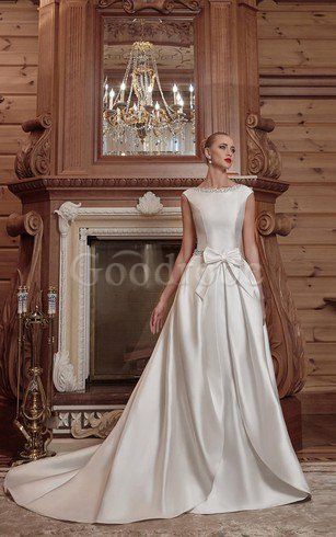Robe de mariée naturel classique avec cristal a-ligne de traîne courte