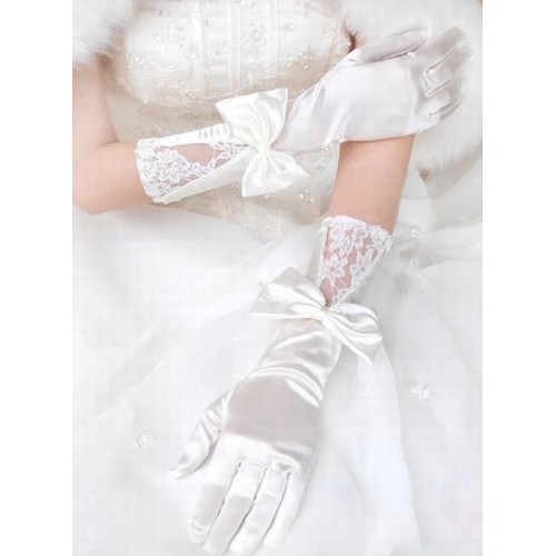 Satin avec bowknot blanc élégant | gants de mariée modestes accrocheur