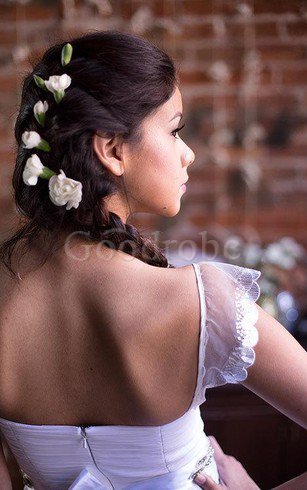Robe de mariée plissé ceinture en étoffe ligne a de lotus manche nulle